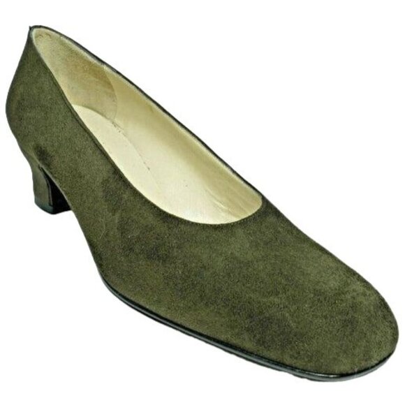 NEW Giorgio Armani Womens 9M Italian Dark Green Suede Leather Dress Shoe Heel - Picture 9 of 11